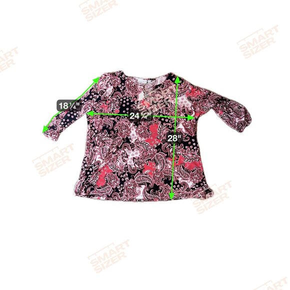 Susan Graver Liquid Knit Tunic Top Womens Size 2X Red Paisley Keyhole Stretch - Picture 2 of 6
